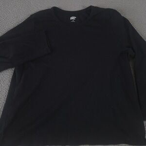 Lands' End Top Womens 1X Black Cotton Rib Long Sleeve Shaped Crew Neck